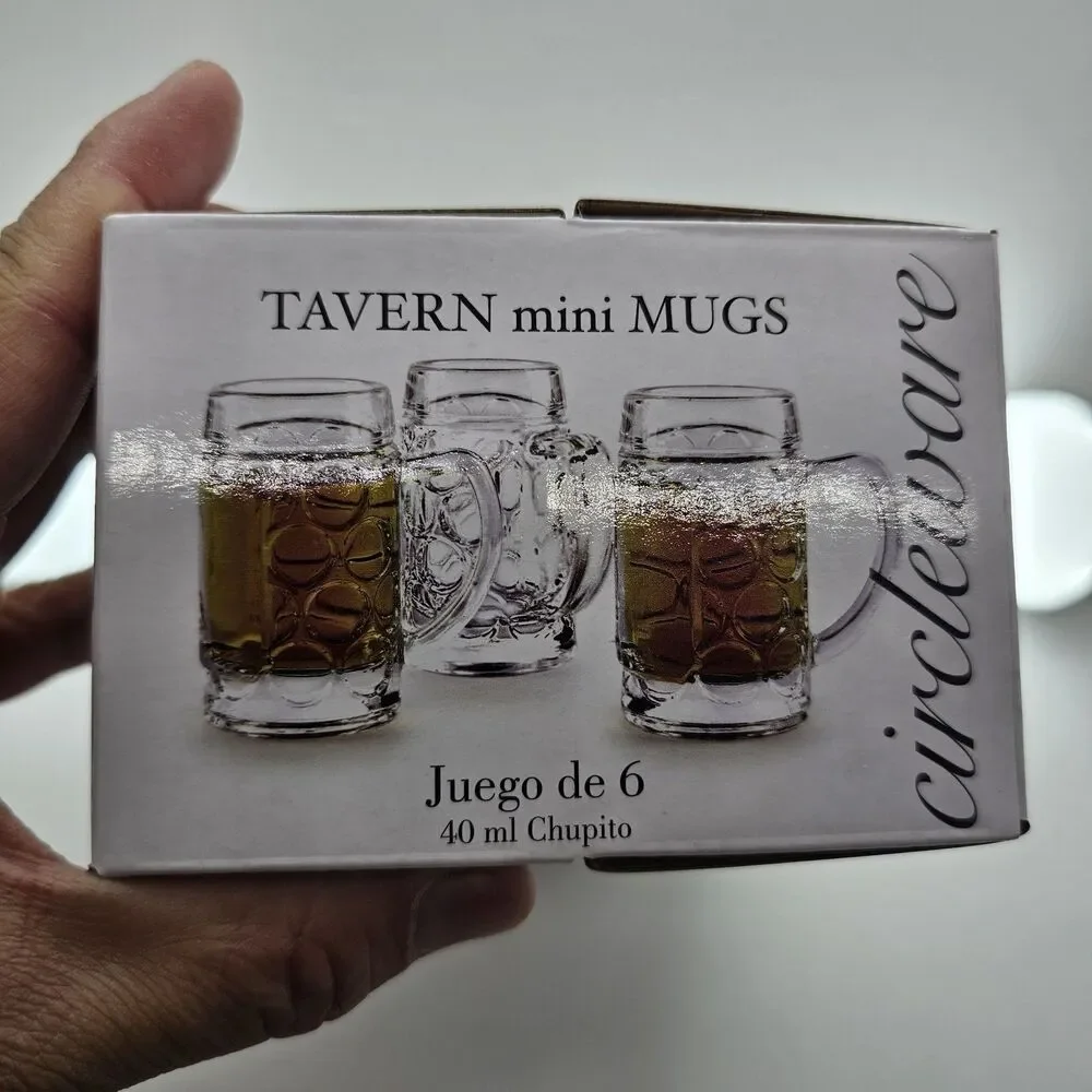 Circleware Tavern Mini Mugs Embossed Shot Glass Set 6 Clear Glass 1.35 oz